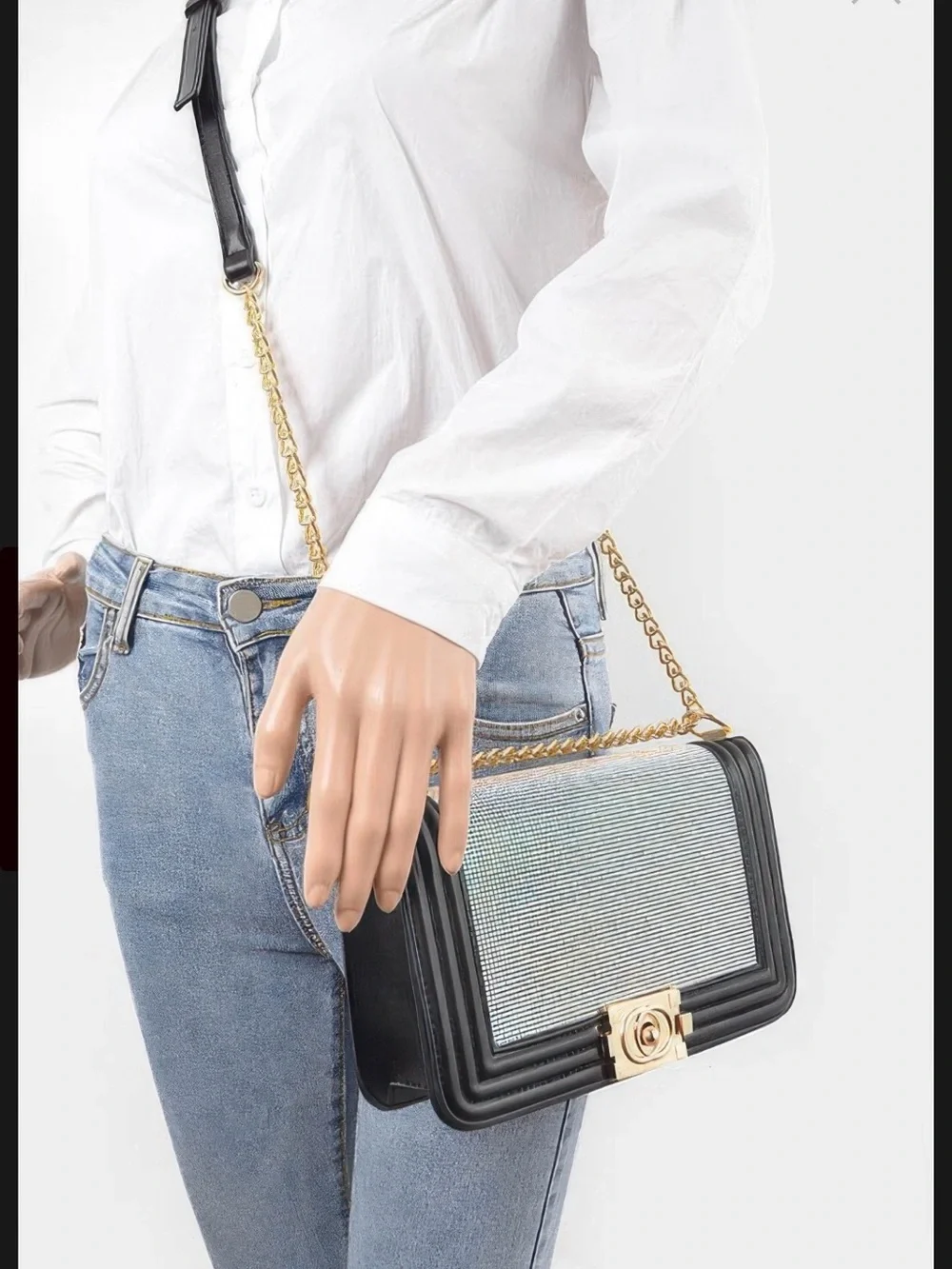 NWT Lavender Crystal-Front Crossbody Bag with Gold Chain